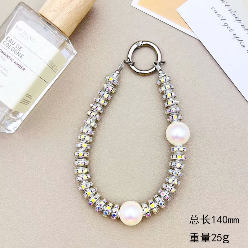 다이아몬드 쉘 비즈 휴대폰 체인(실버)