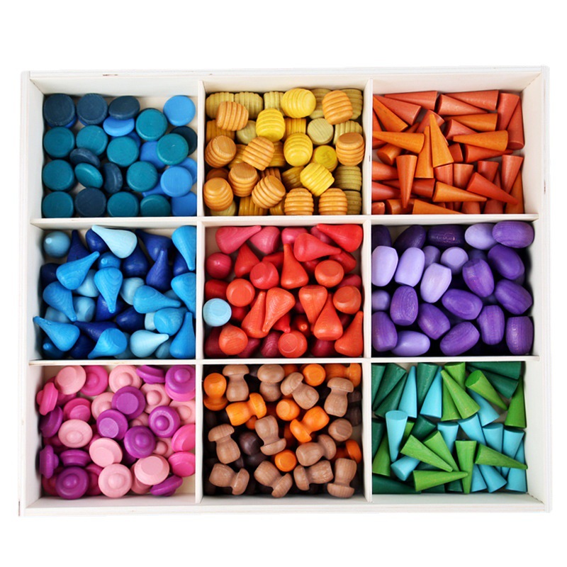 Rompecabezas de iluminación, una variedad de madera, grandes bloques de construcción de arco iris arqueados de 12 colores, juguetes de educación temprana para niños