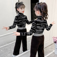 Girls' Long Sleeve T-Shirt English Top Spring and Autumn New Children's T-Shirt Top Stylish Top Deerskin Base Shirt Wearable