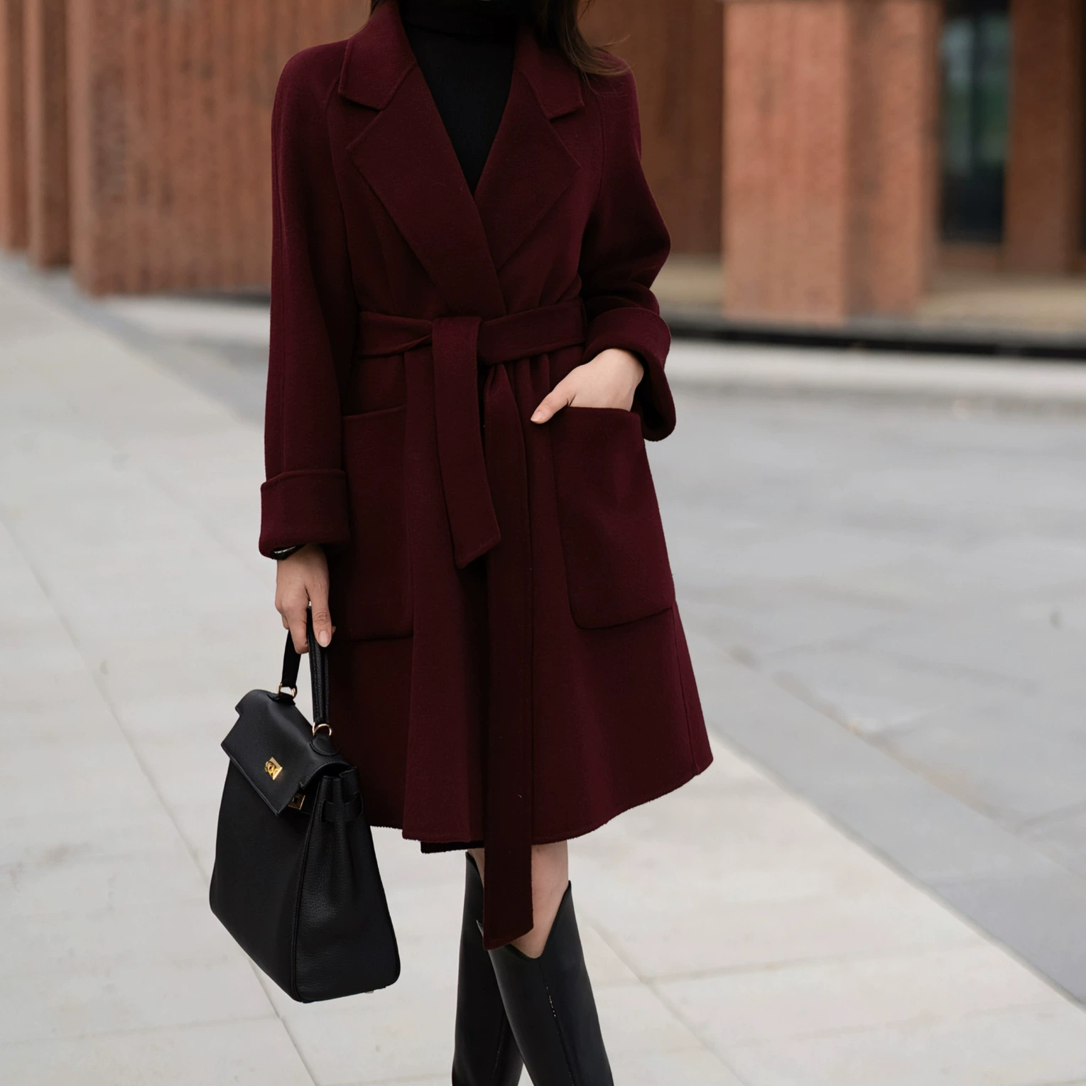 Вкус стиль двухсторонний кашемировый красный темпераментный пальто Rafi