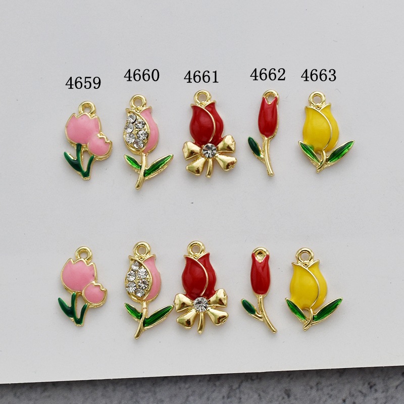 10 Pcs/package Sweet Flower Alloy Enamel Inlay Pendant Jewelry Accessories display picture 2