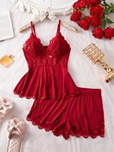 W 69933 Lace Trim Camisole Shorts Pajama Set ��˿����˯��