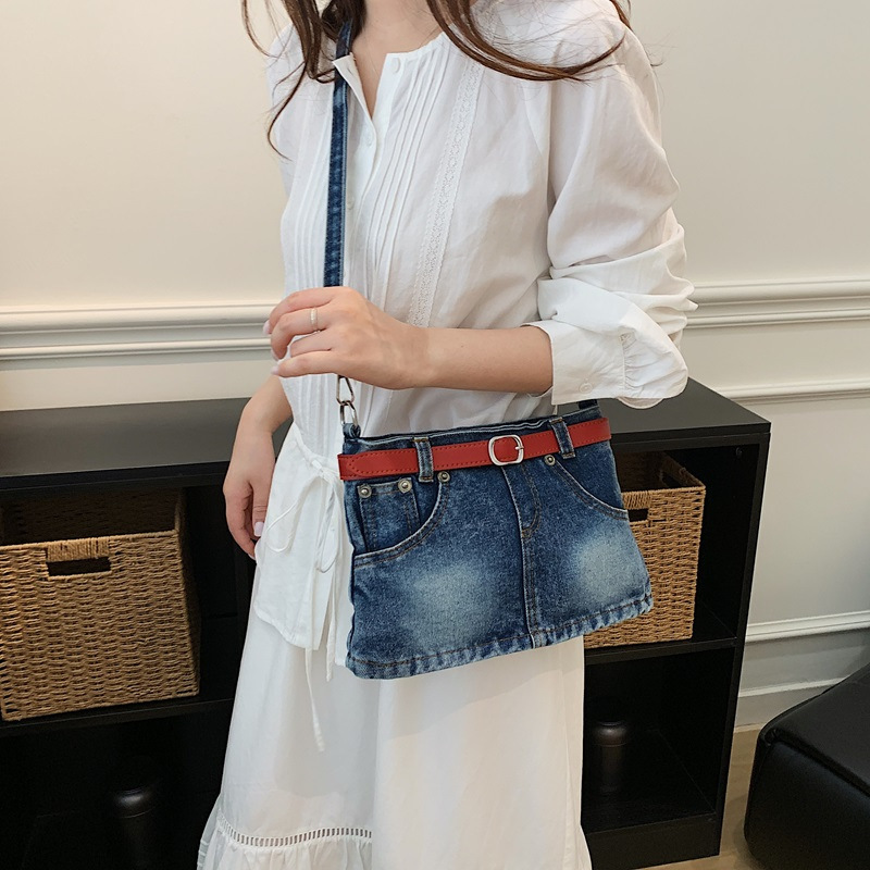 American Retro Denim Bag with Belt and Shorts Style, Single Shoulder Crossbody Bag for Women, Unique Designer Style Bag American Retro Denim Bag with Belt and Shorts Style, Single Shoulder Crossbody Bag for Women, Unique Designer Style Bag