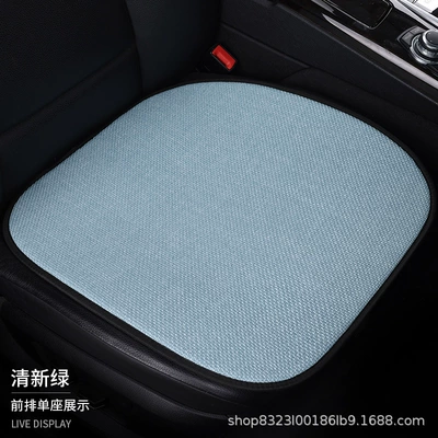 New Car Seat Cushion Made of Cotton and Linen, Suitable for All Seasons, Breathable, Non-Slip, Three-Piece Backrest Cushion, Available for Dropshipping (Four Seasons Pad) - single-seat-avocado-green-flag-embroidery-none