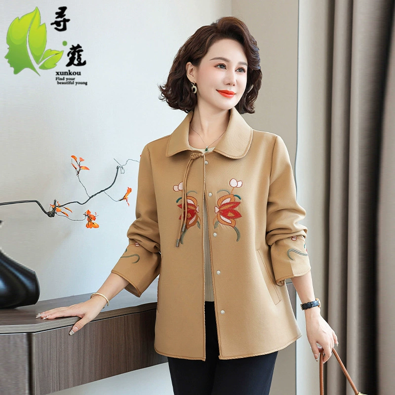 Иностранные платья среднего и длинного женского пальто мама новый 50-летний средний и пожилой женский кардиган большой размер одежды 60-летний женский костюм