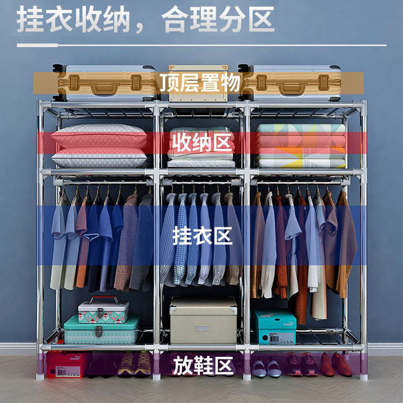 26MM衣柜家用卧室出租房用钢管布衣柜挂衣区多出租屋简易组装衣橱|undefined