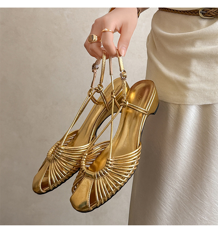 Sandal nữ quai mảnh buộc chéo gót trung bình phong cách Hàn Quốc — màu nâu chi tiết 19