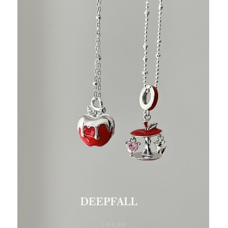 Deepfall【Peace and Good Fortune】Christmas Romantic Red Apple Pendant Clavicle Chain DIY Vintage Accessories