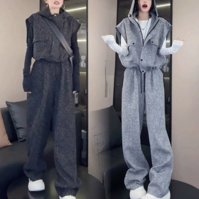 Модный костюм 2025 весна-лето, новый корейский стиль, свободный жилет в стиле wasteland, утягивающий живот, стильные брюки, комплект из двух предметов