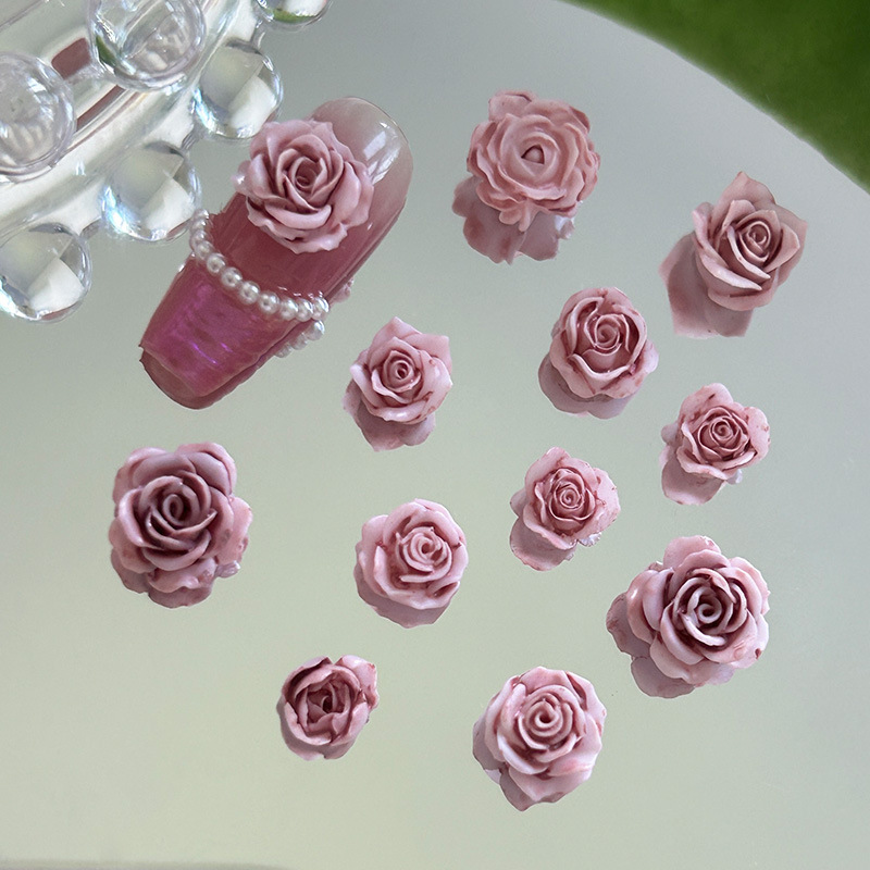 Cross-border new nude pink luminous three-dimensional rose atmosphere simulation small flower nail accessories wholesale Cross-border new nude pink luminous three-dimensional rose atmosphere simulation small flower nail accessories wholesale