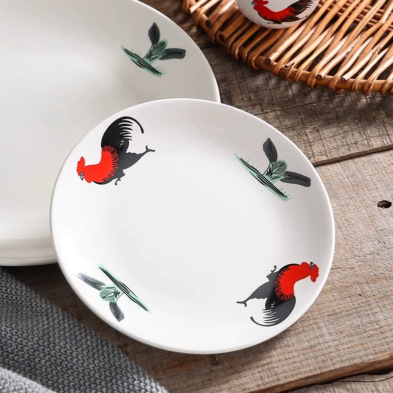 Ceramic rooster dish plate flat plate shallow plate steak plate buffet restaurant hotel farm tableware plate bone plate