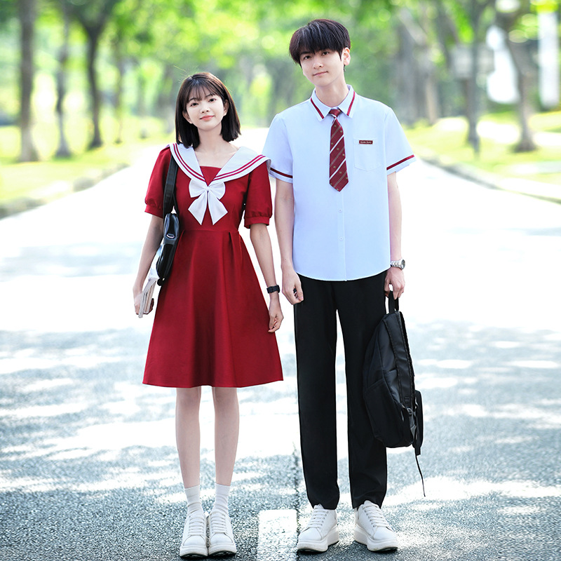 Junior High School Student Class Uniform Set, College Style Summer Red Dress, Elementary School Student Stage Chorus Performance Competition Costume