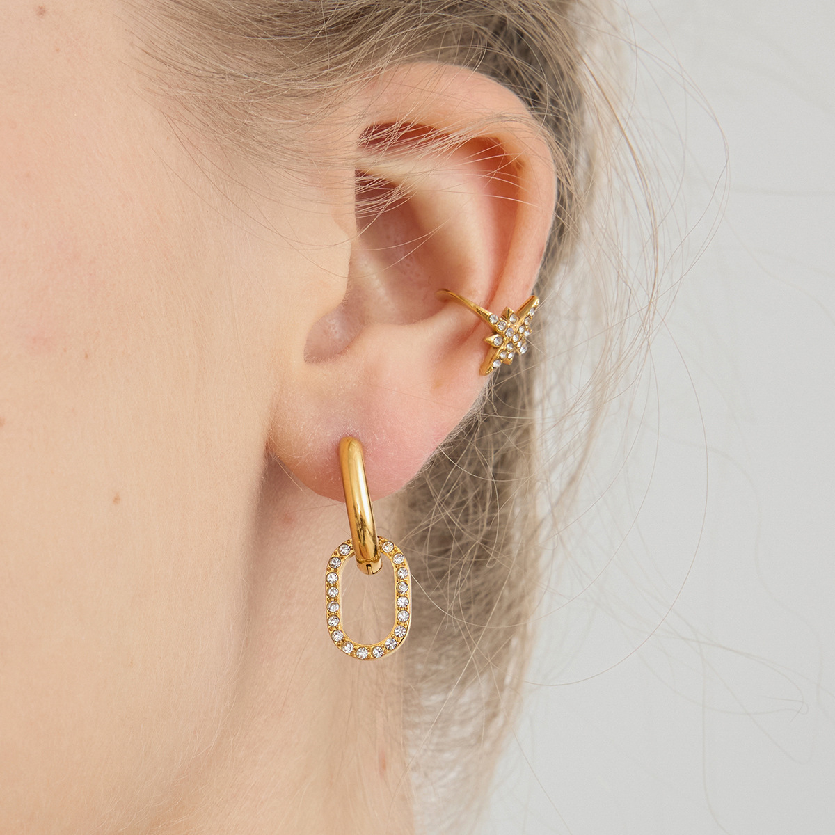 Wanxing aretes de zircon europeos y estadounidenses lujosos de alto nivel de acero inoxidable auriculares de estrella de diamante para mujeres joyerías transfronterizas nicho de diseño