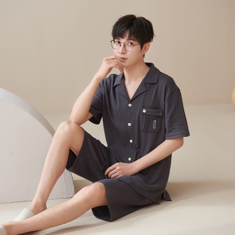 Pijamas de algodón para hombres de verano nuevo de manga corta casual cómodo suelto más tamaño ropa de abrigo homewear traje Delgado