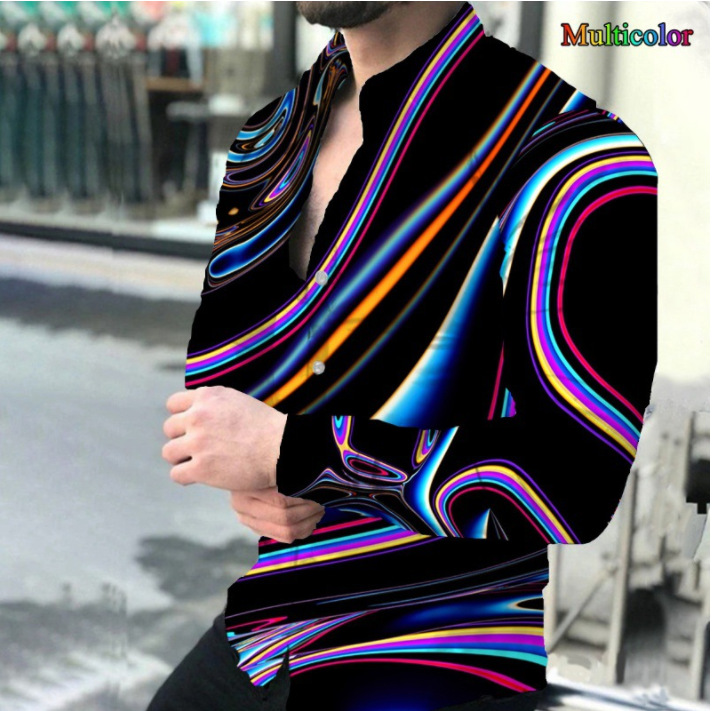 Ropa de hombre europea y americana de comercio exterior nueva personalidad casual de otoño camisa impresa de manga larga de los hombres de moda más camisa de tamaño