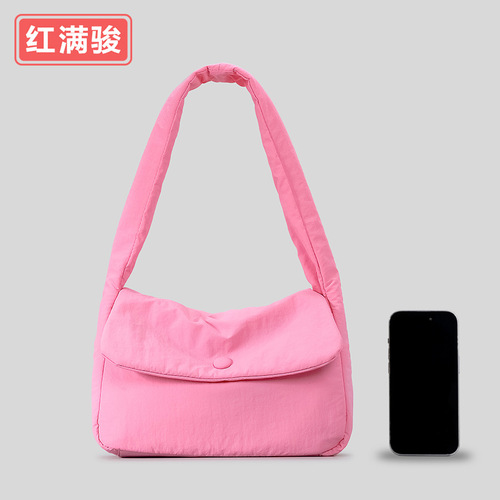 New Foldable Tote Bag for Women, Simple Nylon Fabric Soft Face Lightweight, Clasp Shoulder Bag, Multicolor Cross-Strap Bag