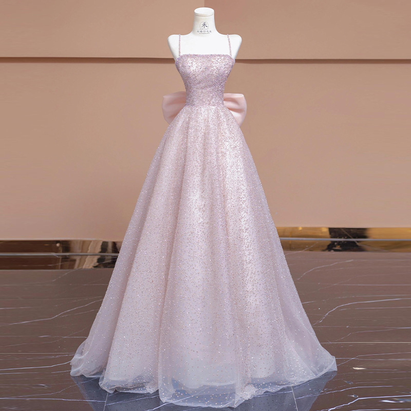 Strappy Engagement Evening Dress for Women 2026 New Model Light Luxury Niche High-End Piano Vocal Performance Exam Sophisticated Host Style