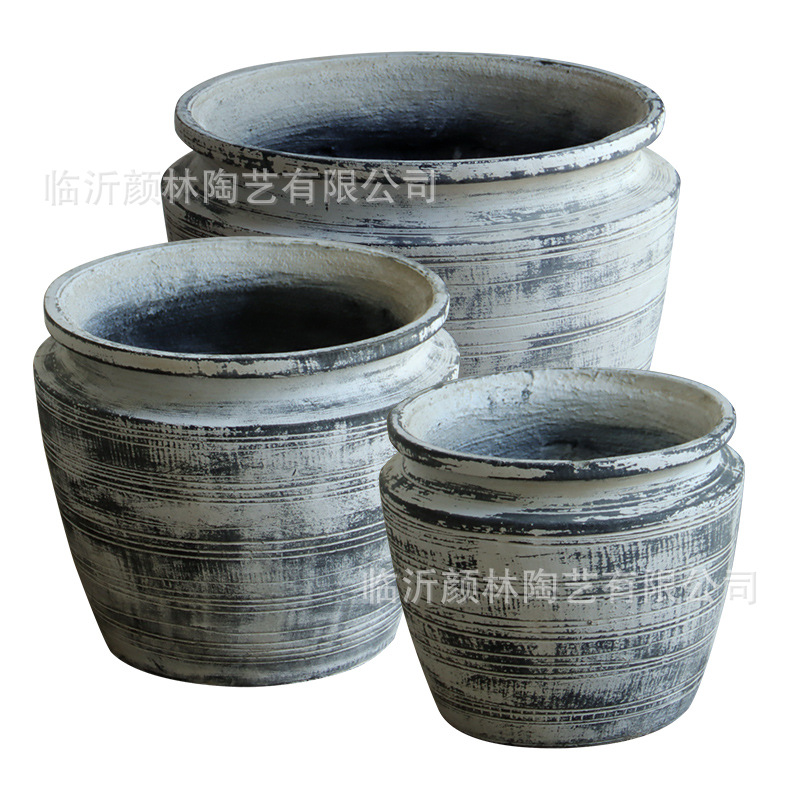 Nuevo tipo simple de maceta de cemento gran boca ancha sala de estar doméstica centro comercial suelo interior gran calibre maceta de plantación verde