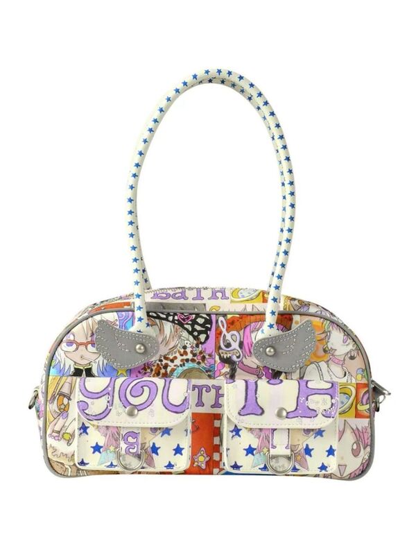 韓国世代youthbath×Oliwa共同ブランド正規品直送y2kライトアジアンスタイルプリントウィングボストンバッグ|undefined