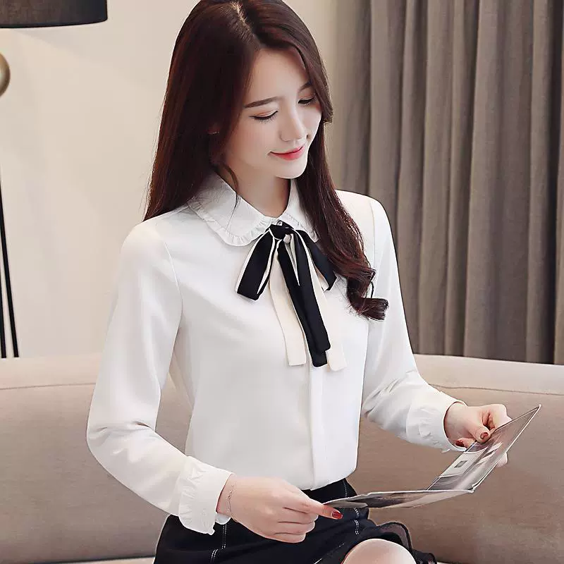 Autumn shiffon base shirt with bow