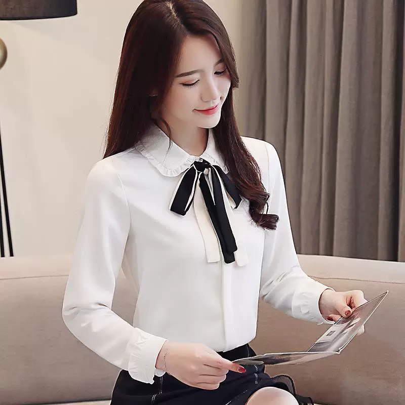 Autumn shiffon base shirt with bow