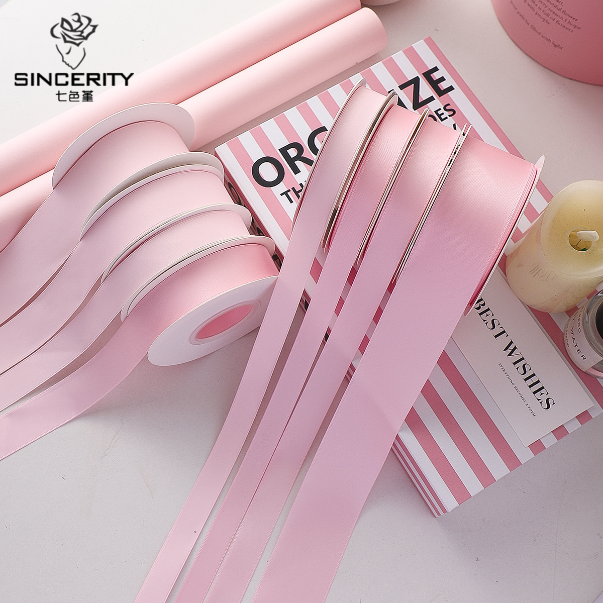 Serie de polvo de cacao de siete colores de alta calidad ramo de flores de cinta de color sólido cinta de regalo embalaje florista decoración