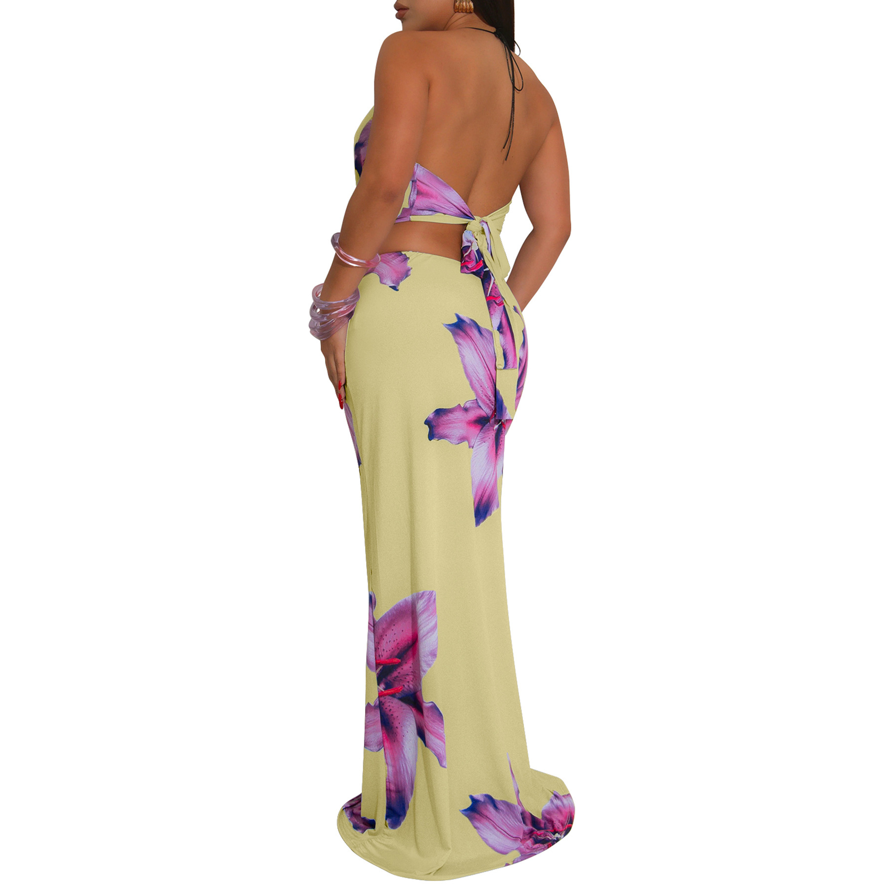 402g Weight Sleeveless Sleeve Length Polyester Fabric Type Skirt Co-ord Set Sets Type 2 Pieces Set Quantity Casual, Holiday Occasion Halter Neck Neckline Slim Fit Type Flower Pattern Summer Season Women's Gender Sexy, Streetwear Style Casual Holiday Women's Sexy Streetwear Flower Polyester Skirt Co-ord Set Skirt Sets 19