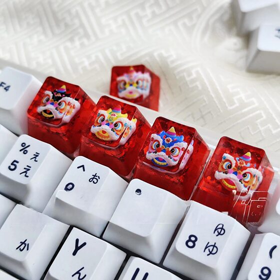 Personalized resin drop glue transparent Chinese style lion keycap cross shaft mechanical keyboard keycap single height