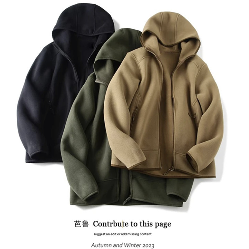 Autumn and Winter new solid color hooded polar fleece three-dimensional one-piece velvet thickened men's jacket National Fashion couple fleece jacket