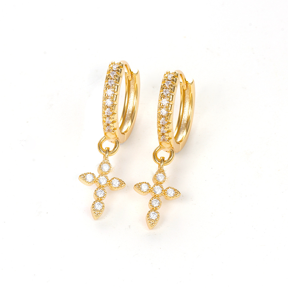 9g Weight Copper Ear Needle Material 18K Gold Plated Plating Material Zircon Inlay Material Charm Sleeper Hoop Earrings, Drop Earrings Classification 1 Pair Quantity Daily Occasion Copper Material Cross, Water Droplets, Lightning Pattern All Seasons Season Women's Gender Vintage Style Style 1 Pair Vintage Style Cross Water Droplets Lightning Copper Zircon 18K Gold Plated Drop Earrings 11