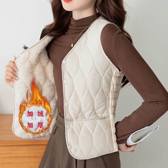 Women's Short Base Vest for Autumn and Winter fleece-lined Thickened Fashionable Warm Slim-fit Inner Vest Down Cotton Waistcoat Women