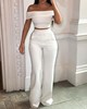 Printed off shoulder sexy short sleeved blouse and High Waist Wide Leg Pants Set