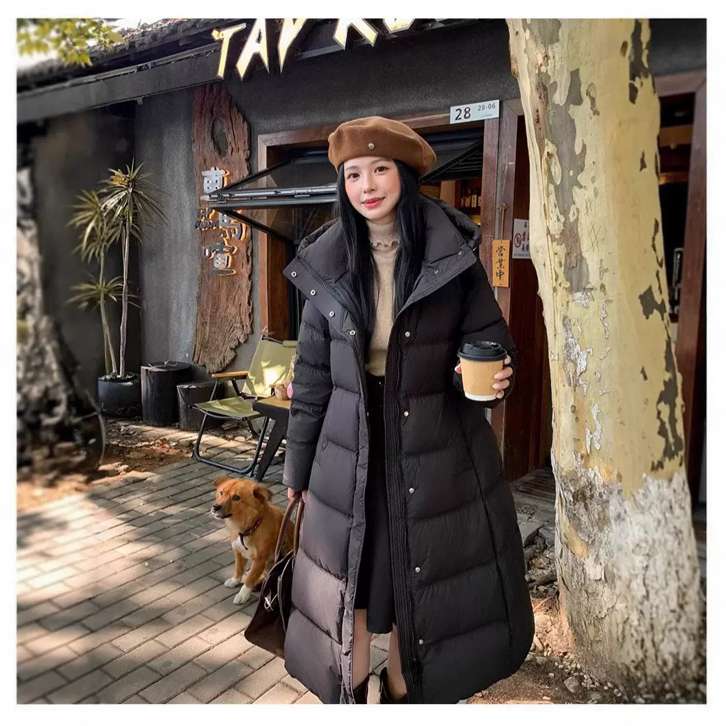 羽绒服女2025新品过膝长款修身显瘦外套蝴蝶结带装饰90白鸭绒加厚