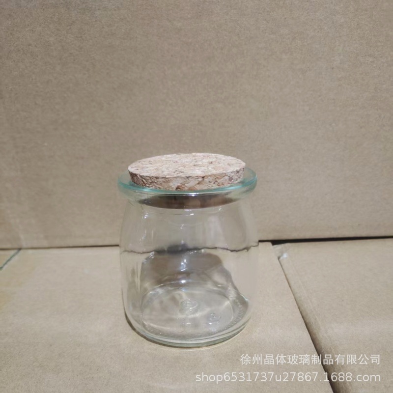 卸売り100mlガラス布丁瓶厚手牛乳カップ耐高温ヨーグルト瓶木栓ガラス瓶許瓶瓶
