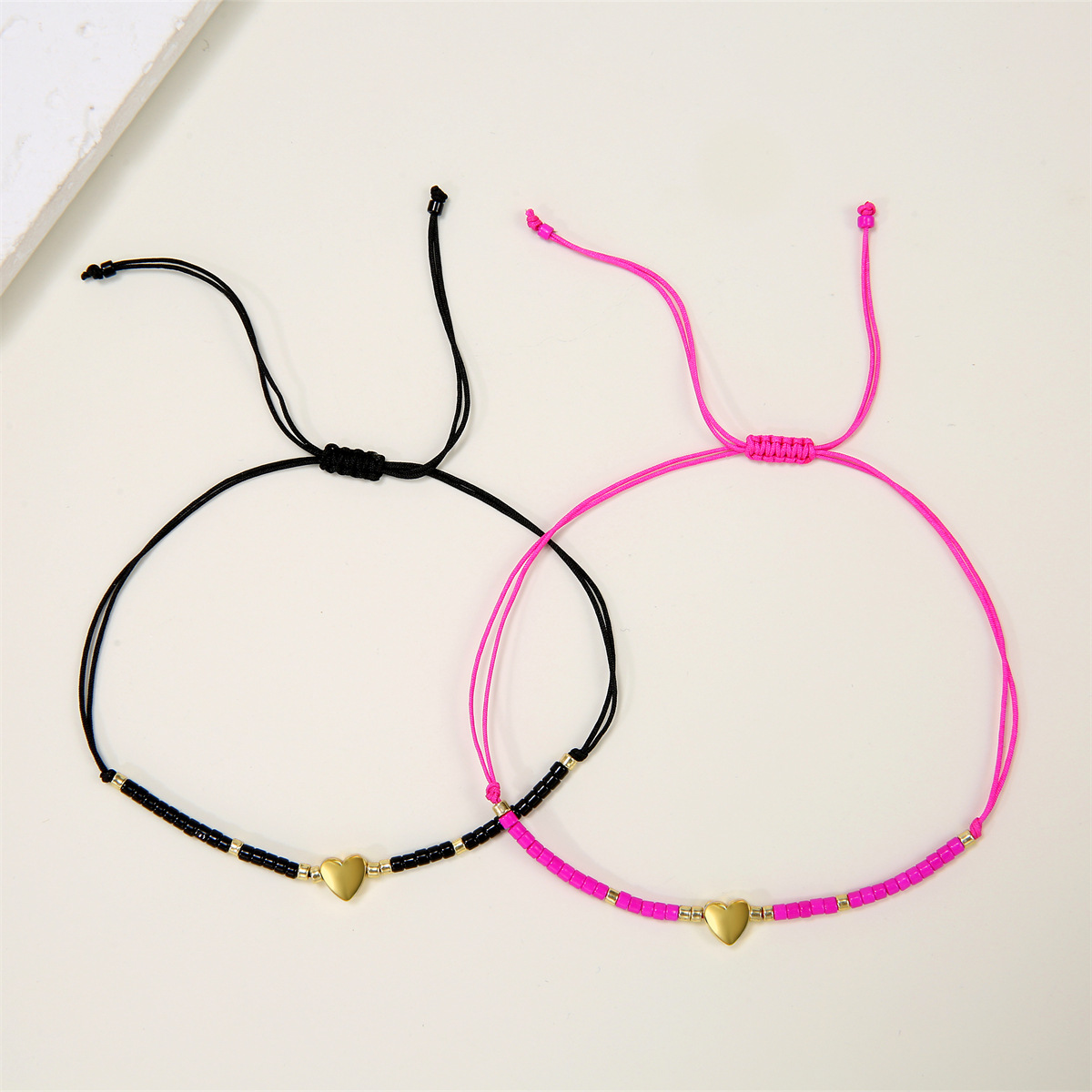 1 Card Quantity Daily Occasion Bohemian Geometric Heart Shape Seed Bead Cord In Chain Slider Clasp Closure String Bracelets Wholesale