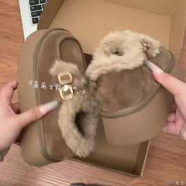 加绒勃肯鞋女2024新款冬季加厚保暖女鞋子网红超火棉鞋厚底雪地靴