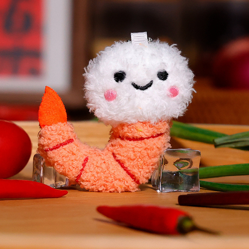 Nuevo arroz frito con huevo gourmet de simulación, tazón de arroz, juguetes de peluche, adornos, colgantes, gambas creativas, guisantes, refrigerador, regalo