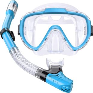 Cross-border new children snorkeling suit tempered glass diving goggles full dry breathing tube snorkeling swimming equipment
