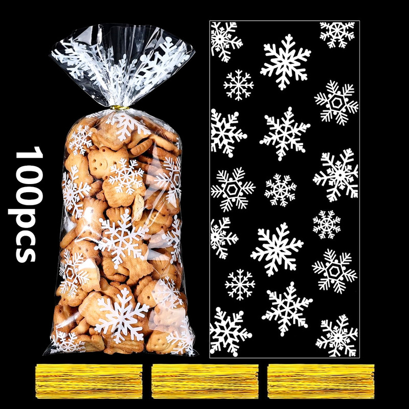外国貿易冬クリスマスギフトバッグキャンディー包装袋opp平口焙煎ビスケット雪花祭りセロハン|undefined
