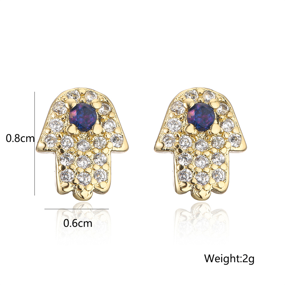 fashion copper plated 18K gold small palm earrings zircon jewelrypicture1
