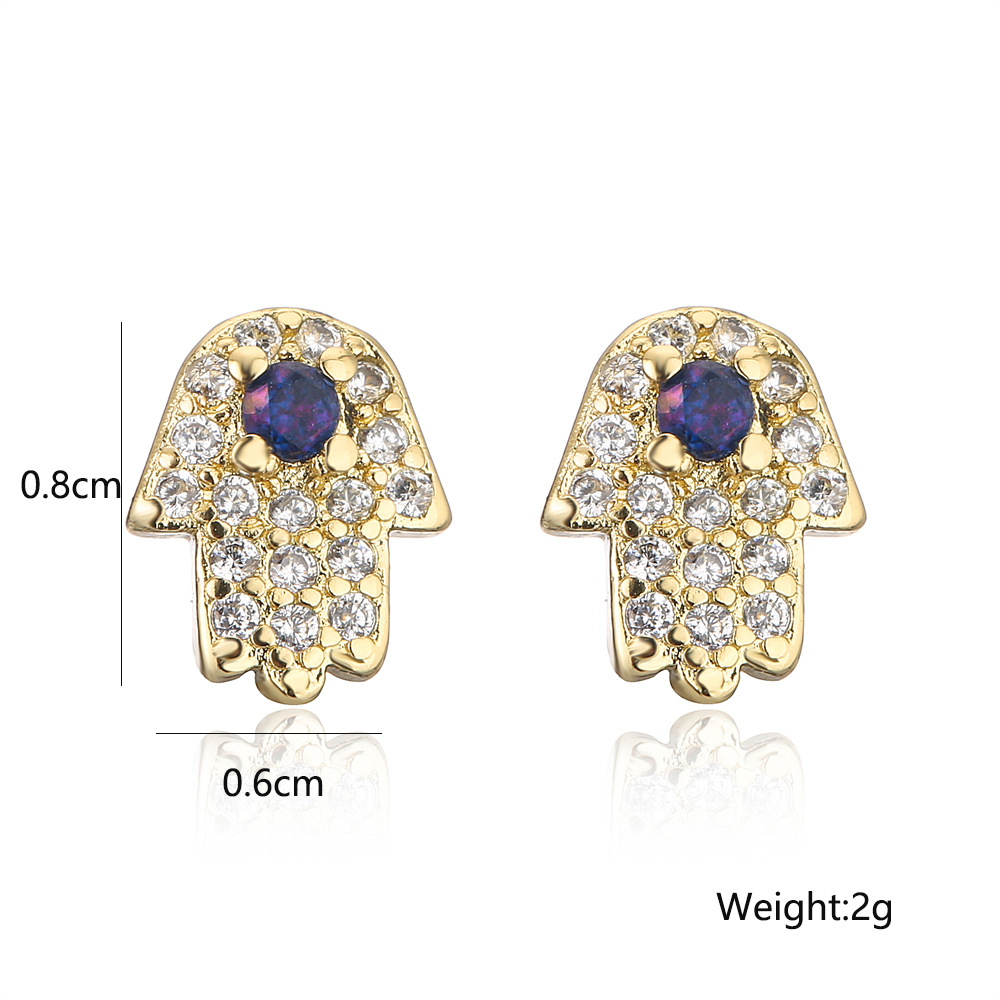 fashion copper plated 18K gold small palm earrings zircon jewelry