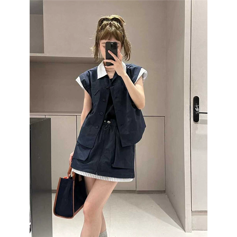 Летний костюм-двойка для женщин 2024 года: повседневная юбка и топ-жилет без рукавов