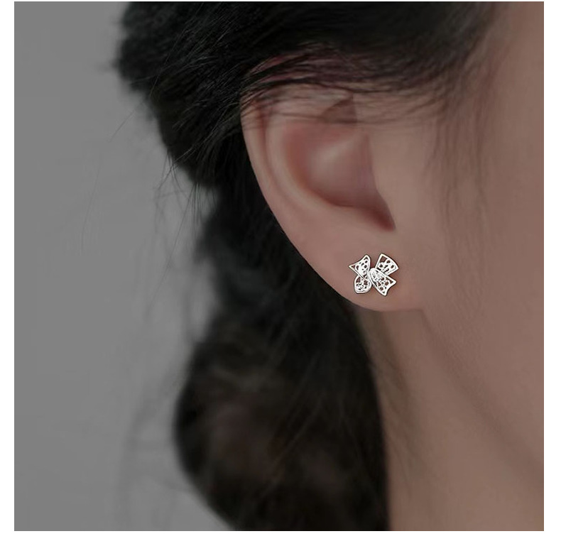 1 Paire Élégant Style Simple Noeud D'Arc Placage Argent Sterling Boucles D'Oreilles display picture 3