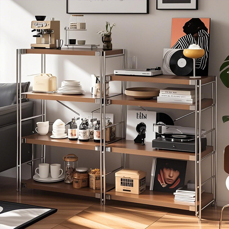 日式实木置物架落地客厅多层收纳架子厨房储物柜小货架落地置物架