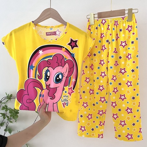Girls' Summer Sleepwear Set for Children: Cartoon Short-Sleeve Pants Set, Princess Style for Little Girls, Sweet Homecoming Outfit