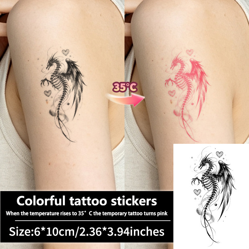 Thermochromic tattoo stickers that change color when heated, featuring skeleton, dragon, heart, arm, shoulder, and back designs, waterproof temporary tattoo stickers Thermochromic tattoo stickers that change color when heated, featuring skeleton, dragon, heart, arm, shoulder, and back designs, waterproof temporary tattoo stickers