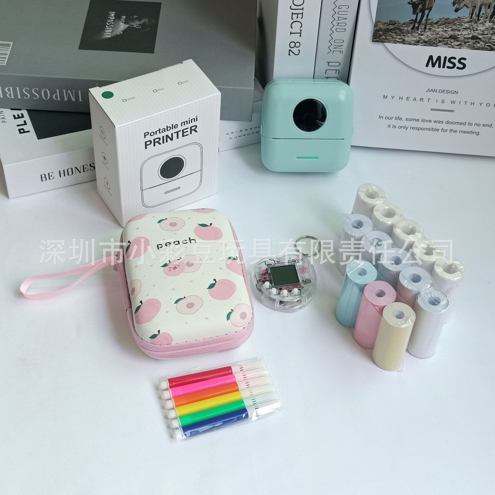 X5 녹색 + 감열지 5개 + 접착지 5개 + 색종이 3개 + 색펜 + 가방 + 전자 애완동물