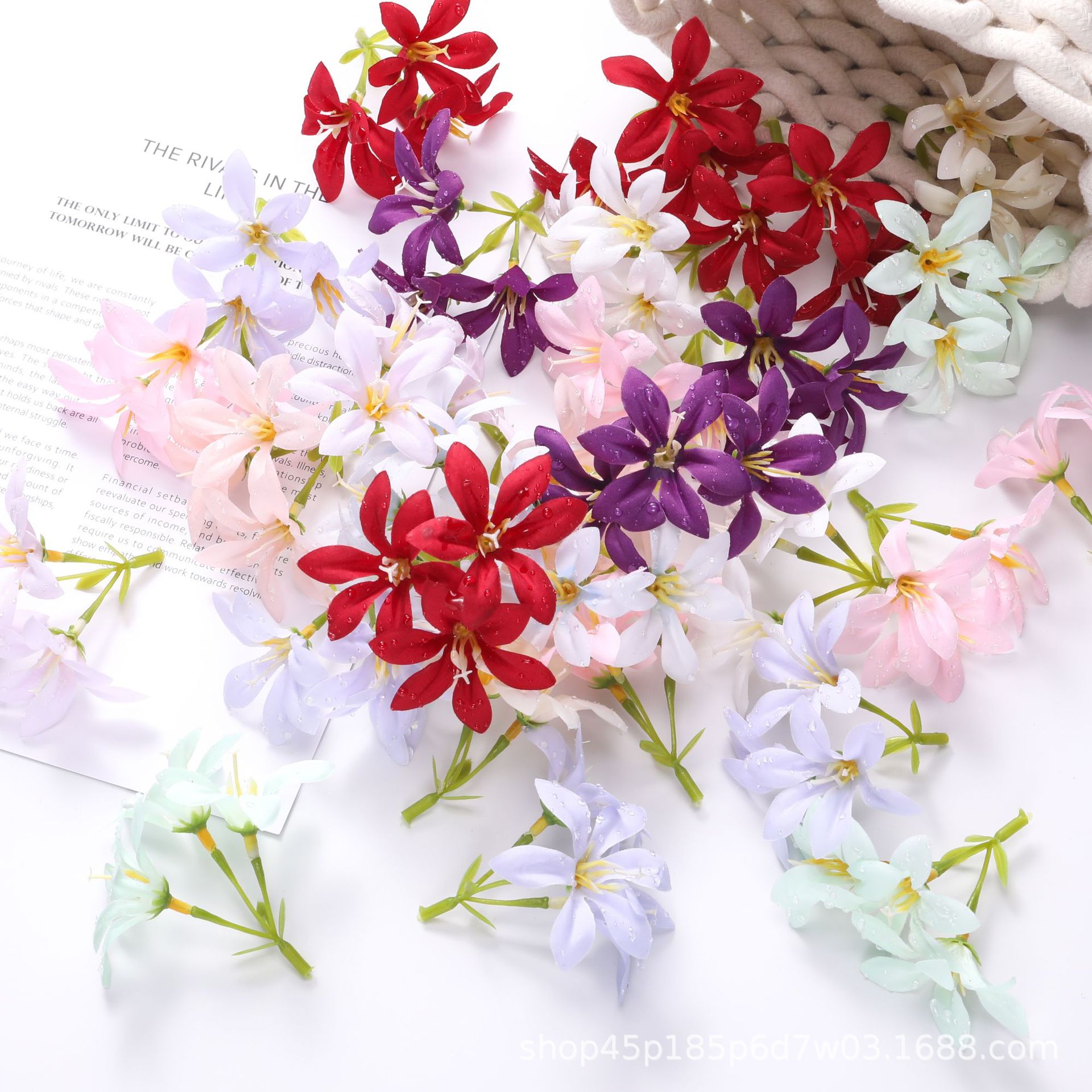 Dewdrop Artificial Three-Lobed Lily Wedding Flower Wall Arrangement Decorative Flower Artificial Dew Lily Flower Head Accessory