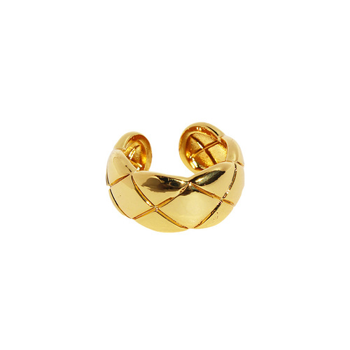 Brass plated with real gold European and American trendy diamond-shaped plaid open ring small fragrant style diamond-shaped index finger ring women's wide version 166