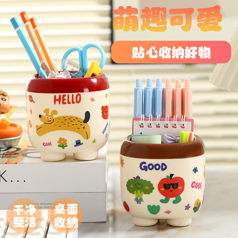 Girly Creative Cartoon Pen Holder, Cute Divided High-Value Plastic Pen Box, Girl Student Office Desk Pen Holder